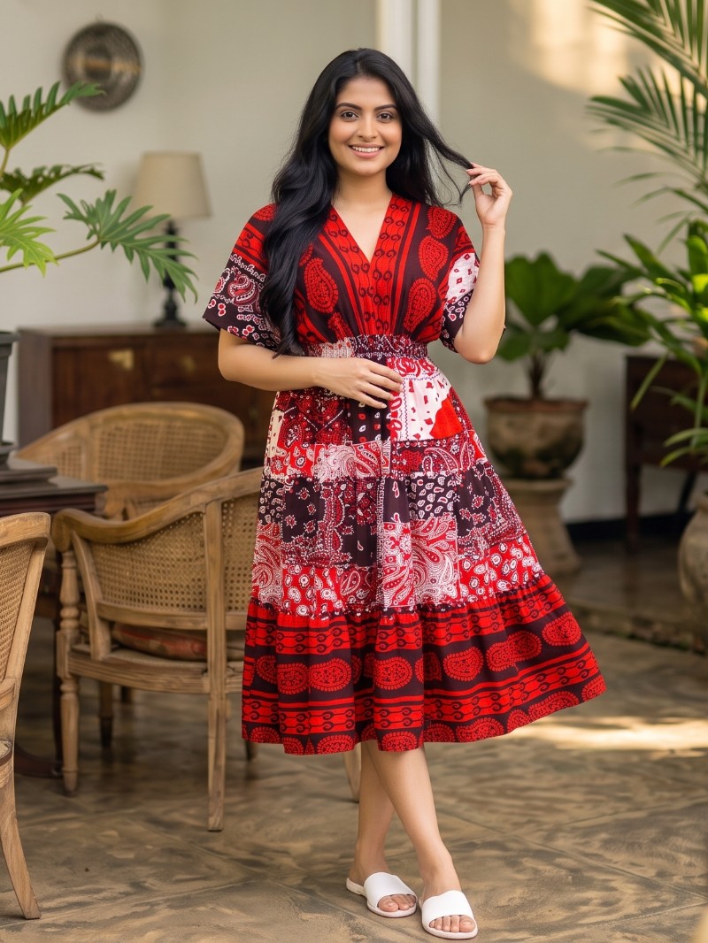 Red Butterfly Sleeve Short Frock | Women's Casual Dress – Capi Clothing